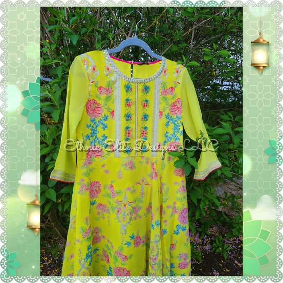 Wishful Womens Georgette Blend- Handwork Kurti With Legging- Party Wear Dress - Picture 4 of 10